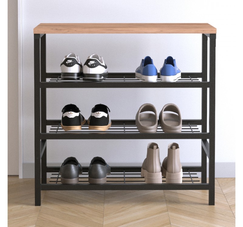 Παπουτσοθήκη Dalia Megapap 9 ζευγών μεταλλική - μελαμίνης χρώμα μαύρο - pine oak 65x30x67εκ.