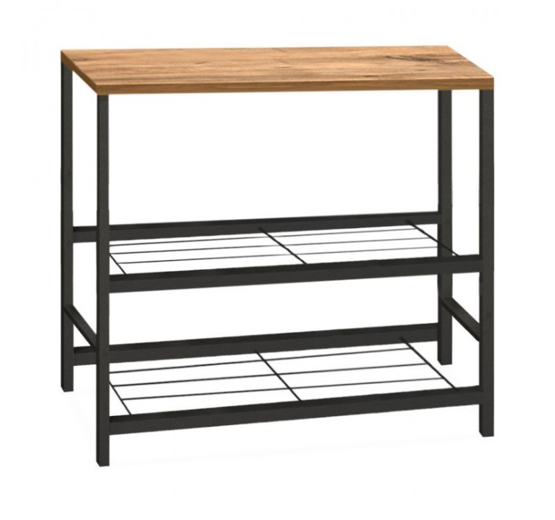 Τραπεζάκι βοηθητικό για φουρνάκι Mulligan Megapap μεταλλικό - μελαμίνης χρώμα μαύρο - pine oak 80x40x80εκ.