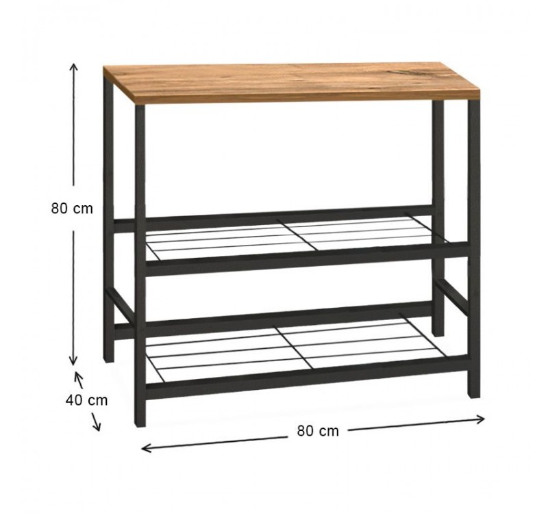 Τραπεζάκι βοηθητικό για φουρνάκι Mulligan Megapap μεταλλικό - μελαμίνης χρώμα μαύρο - pine oak 80x40x80εκ.