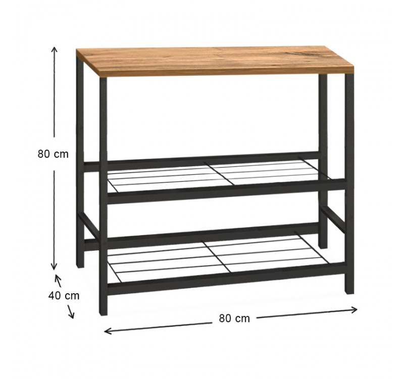 Τραπεζάκι βοηθητικό για φουρνάκι Mulligan Megapap μεταλλικό - μελαμίνης χρώμα μαύρο - pine oak 80x40x80εκ.