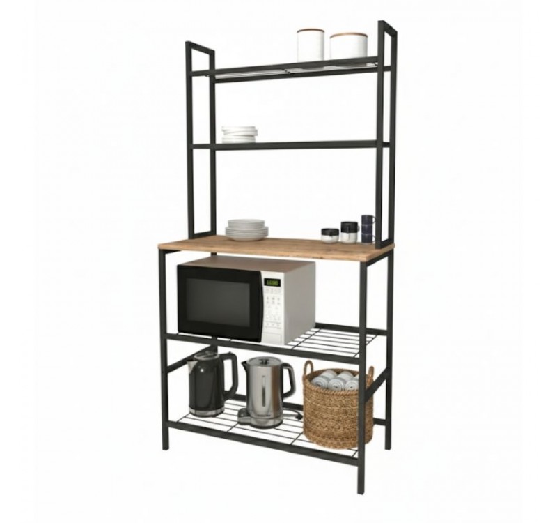 Έπιπλο κουζίνας Mulligan Megapap μεταλλικό - μελαμίνης χρώμα μαύρο - pine oak 81x40,5x160εκ.