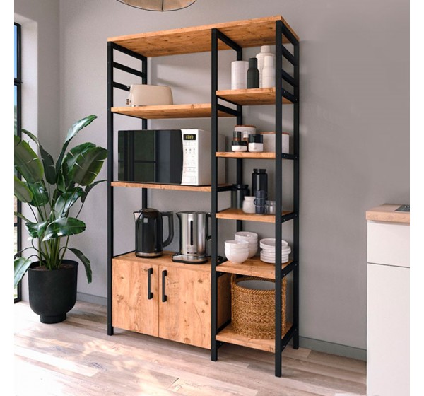 Έπιπλο κουζίνας Benito Megapap μεταλλικό - μελαμίνης χρώμα μαύρο - pine oak 83,6x30,2x140,7εκ.