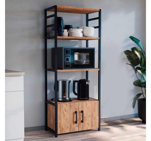 Έπιπλο κουζίνας Agero Megapap μεταλλικό - μελαμίνης χρώμα μαύρο - pine oak 56,1x30x138,3εκ.