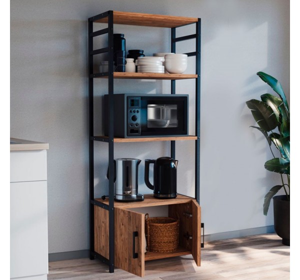 Έπιπλο κουζίνας Agero Megapap μεταλλικό - μελαμίνης χρώμα μαύρο - pine oak 56,1x30x138,3εκ.