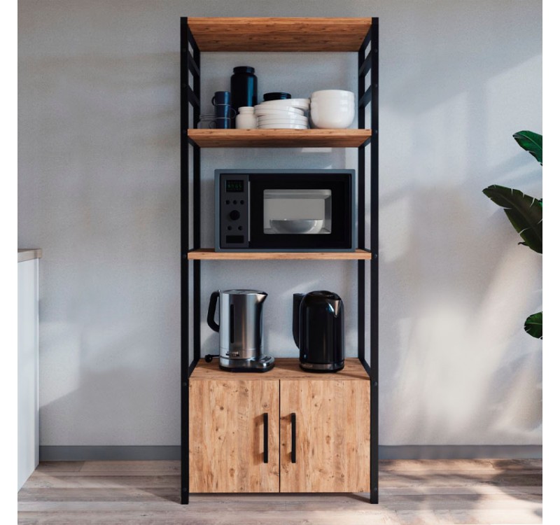 Έπιπλο κουζίνας Agero Megapap μεταλλικό - μελαμίνης χρώμα μαύρο - pine oak 56,1x30x138,3εκ.