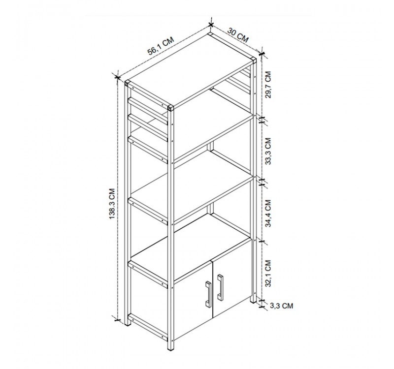 Έπιπλο κουζίνας Agero Megapap μεταλλικό - μελαμίνης χρώμα μαύρο - pine oak 56,1x30x138,3εκ.