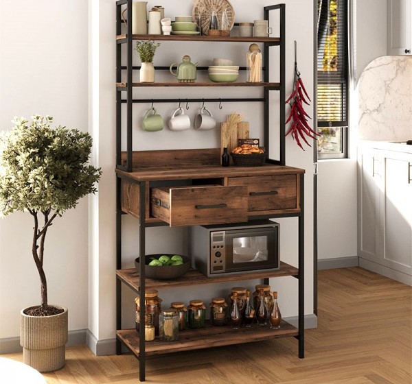 Έπιπλο κουζίνας Printo Megapap μεταλλικό - μελαμίνης χρώμα μαύρο - καπνιστή καρυδιά 81,6x37,5x169,1εκ.