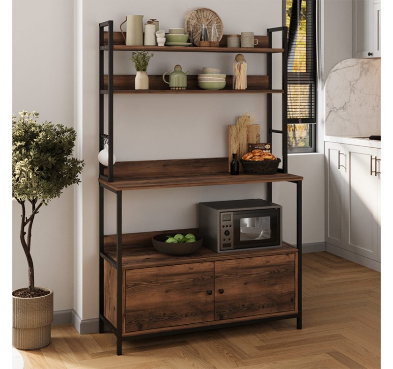 Έπιπλο κουζίνας Severo Megapap μεταλλικό - μελαμίνης χρώμα μαύρο - καπνιστή καρυδιά 101x36x160εκ.