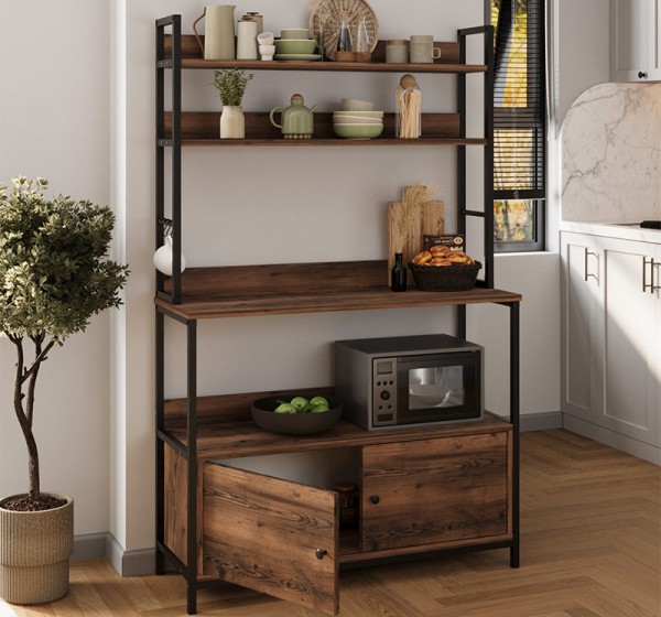 Έπιπλο κουζίνας Severo Megapap μεταλλικό - μελαμίνης χρώμα μαύρο - καπνιστή καρυδιά 101x36x160εκ.