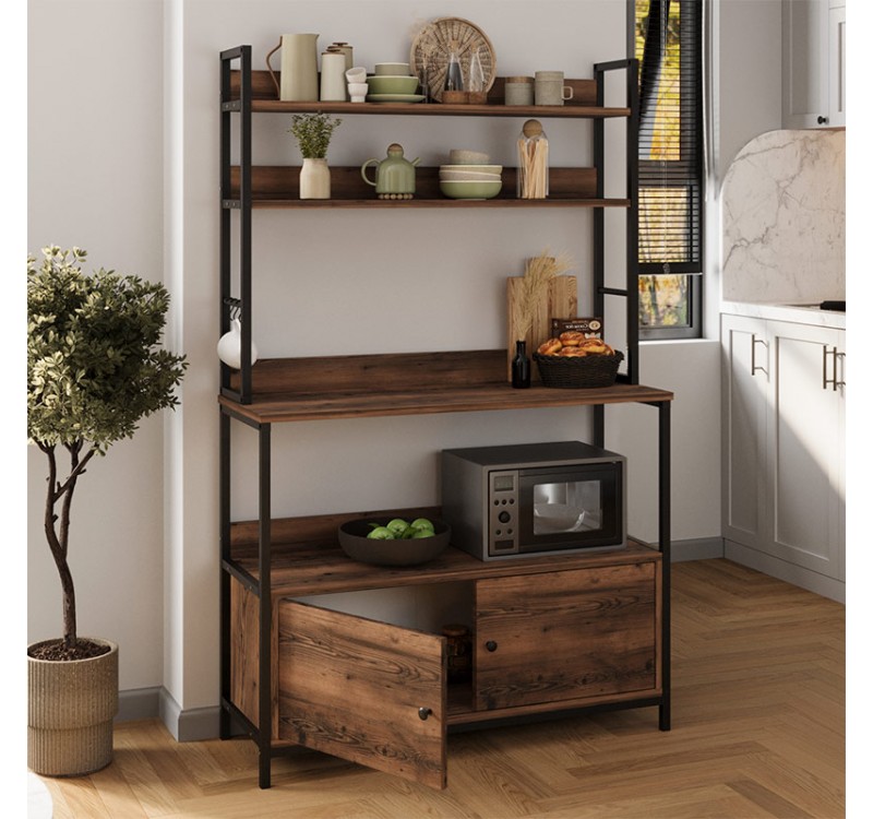 Έπιπλο κουζίνας Severo Megapap μεταλλικό - μελαμίνης χρώμα μαύρο - καπνιστή καρυδιά 101x36x160εκ.