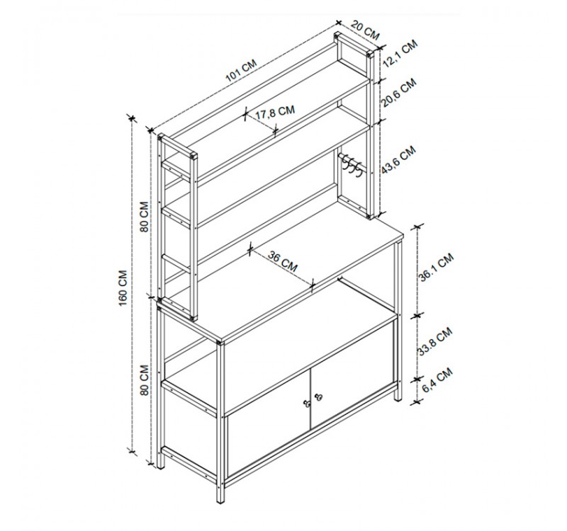 Έπιπλο κουζίνας Severo Megapap μεταλλικό - μελαμίνης χρώμα μαύρο - καπνιστή καρυδιά 101x36x160εκ.