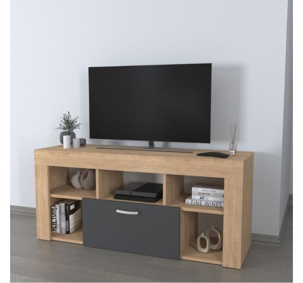 Έπιπλο τηλεόρασης Midili Megapap χρώμα sapphire oak - ανθρακί 135x42x60,7εκ.