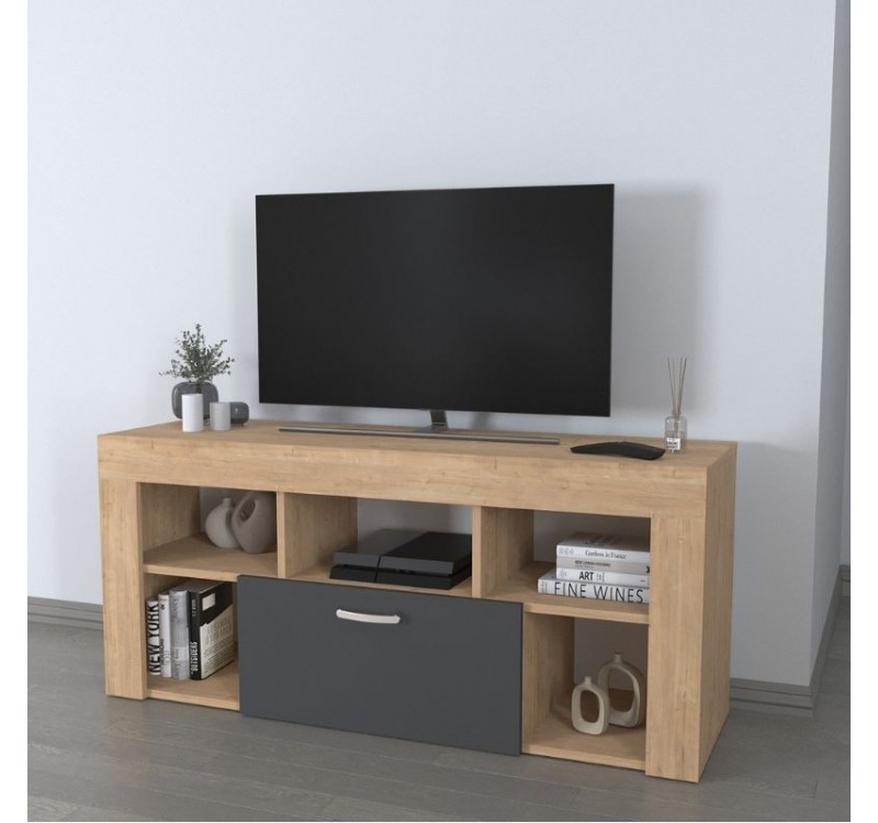 Έπιπλο τηλεόρασης Midili Megapap χρώμα sapphire oak - ανθρακί 135x42x60,7εκ.