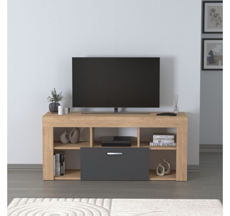Έπιπλο τηλεόρασης Midili Megapap χρώμα sapphire oak - ανθρακί 135x42x60,7εκ.