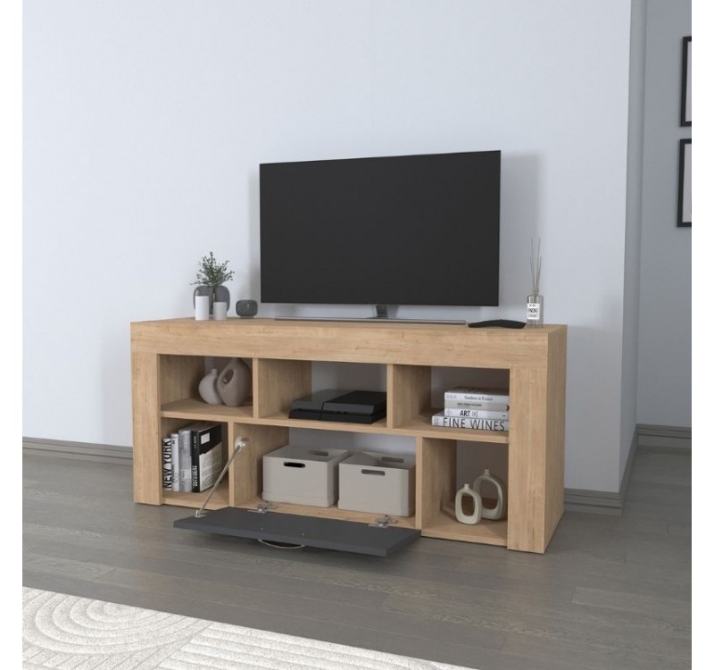 Έπιπλο τηλεόρασης Midili Megapap χρώμα sapphire oak - ανθρακί 135x42x60,7εκ.