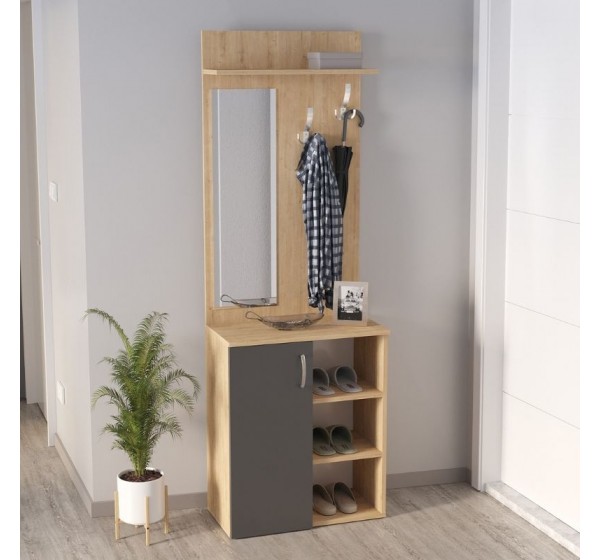 Έπιπλο εισόδου Norva Megapap χρώμα sapphire oak - ανθρακί 67,8x36,3x200,6εκ.