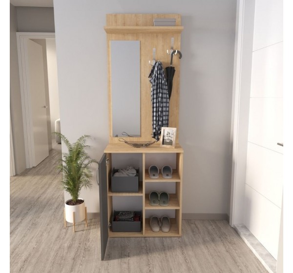 Έπιπλο εισόδου Norva Megapap χρώμα sapphire oak - ανθρακί 67,8x36,3x200,6εκ.