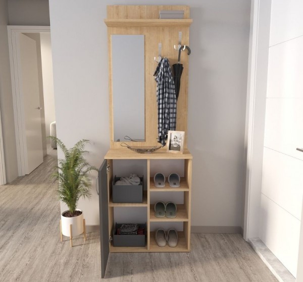 Έπιπλο εισόδου Norva Megapap χρώμα sapphire oak - ανθρακί 67,8x36,3x200,6εκ.