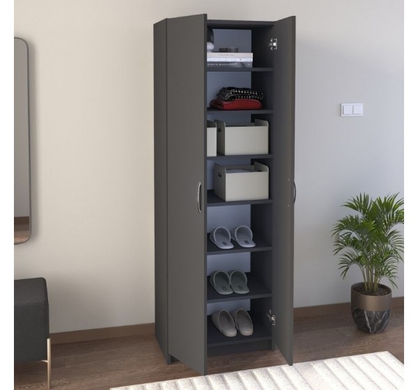 Παπουτσοθήκη Renso Megapap δίφυλλη χρώμα ανθρακί 59,8x37,8x178,5εκ.