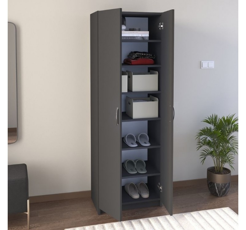 Παπουτσοθήκη Renso Megapap δίφυλλη χρώμα ανθρακί 59,8x37,8x178,5εκ.