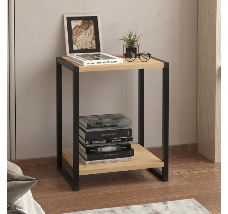 Κομοδίνο Gina Megapap χρώμα sapphire oak - μαύρο 39x30x48εκ.