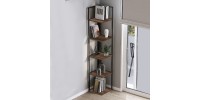 Βιβλιοθήκη γωνιακή Lidia Megapap χρώμα μαύρο - καπνιστή καρυδιά 33,5x33,5x180εκ.