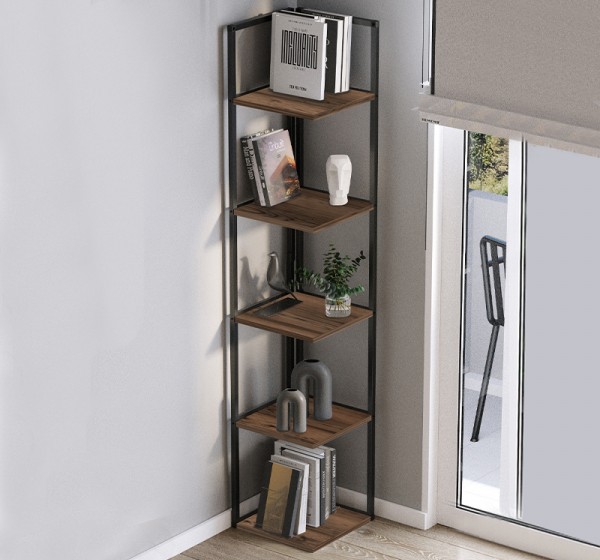 Βιβλιοθήκη γωνιακή Lidia Megapap χρώμα μαύρο - καπνιστή καρυδιά 33,5x33,5x180εκ.