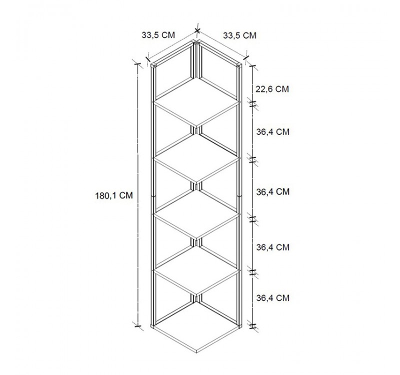 Βιβλιοθήκη γωνιακή Lidia Megapap χρώμα μαύρο - καπνιστή καρυδιά 33,5x33,5x180εκ.