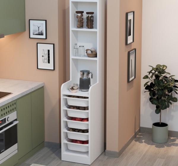 Έπιπλο κουζίνας - μπάνιου Utah Megapap με 5 συρτάρια χρώμα λευκό 34,6x44,3x178εκ.