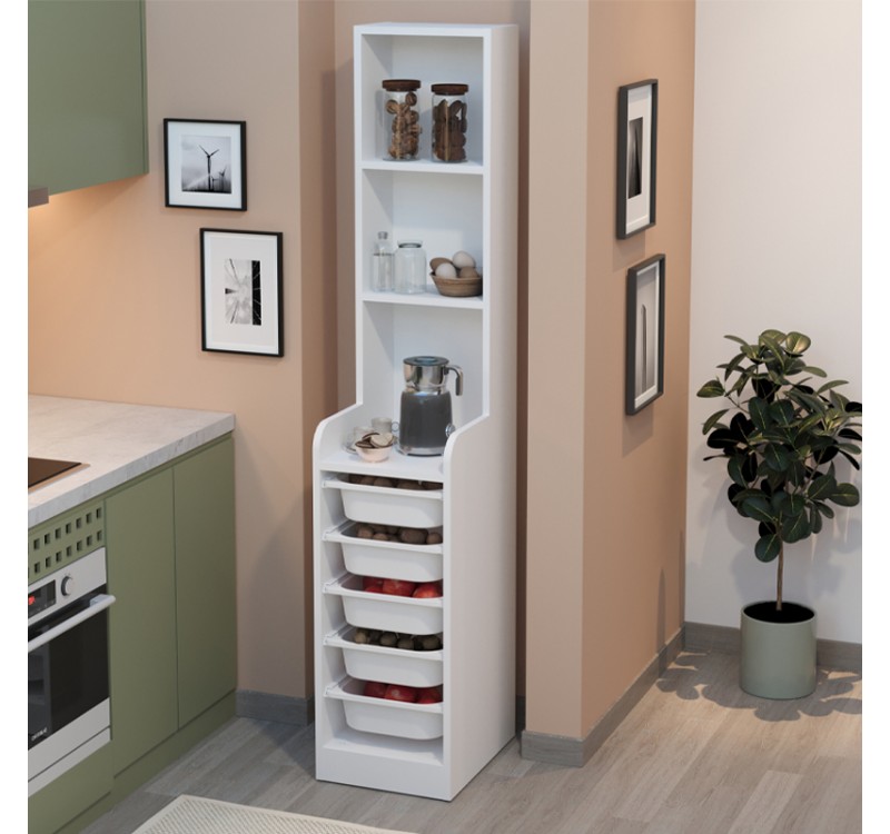 Έπιπλο κουζίνας - μπάνιου Utah Megapap με 5 συρτάρια χρώμα λευκό 34,6x44,3x178εκ.