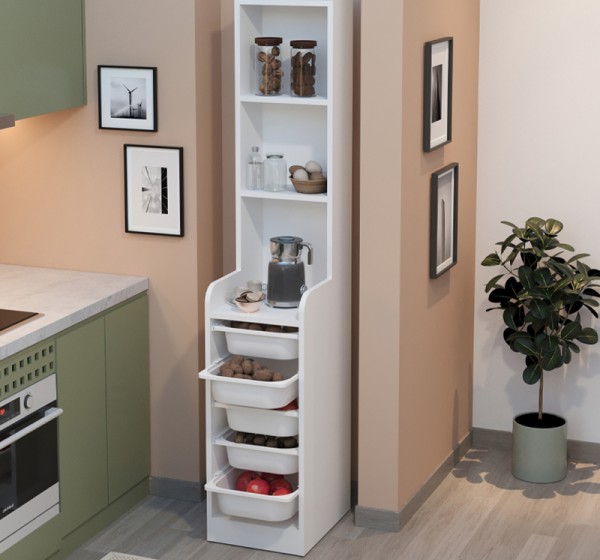 Έπιπλο κουζίνας - μπάνιου Utah Megapap με 5 συρτάρια χρώμα λευκό 34,6x44,3x178εκ.