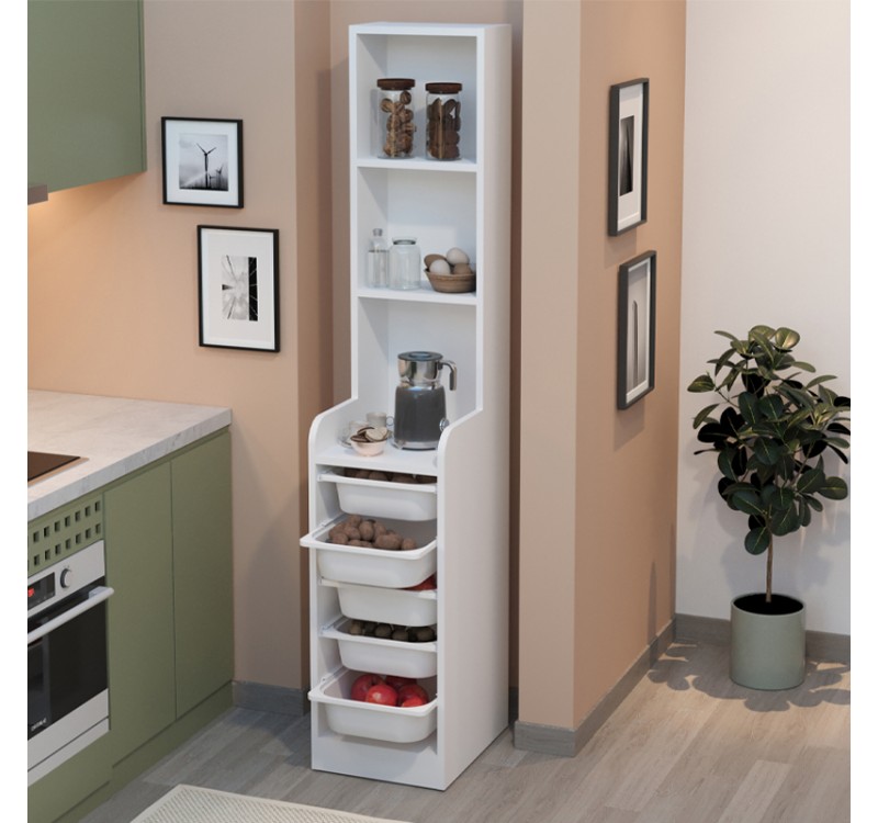 Έπιπλο κουζίνας - μπάνιου Utah Megapap με 5 συρτάρια χρώμα λευκό 34,6x44,3x178εκ.