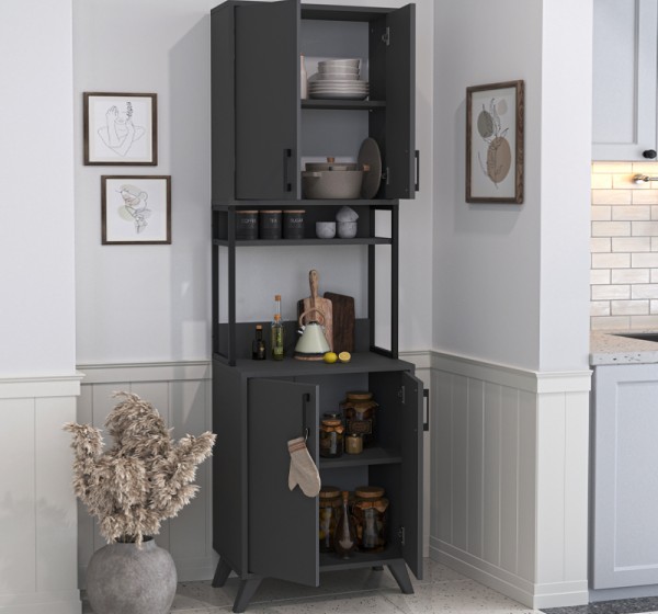 Έπιπλο κουζίνας Sedef Megapap χρώμα ανθρακί 61x40x202,1εκ.