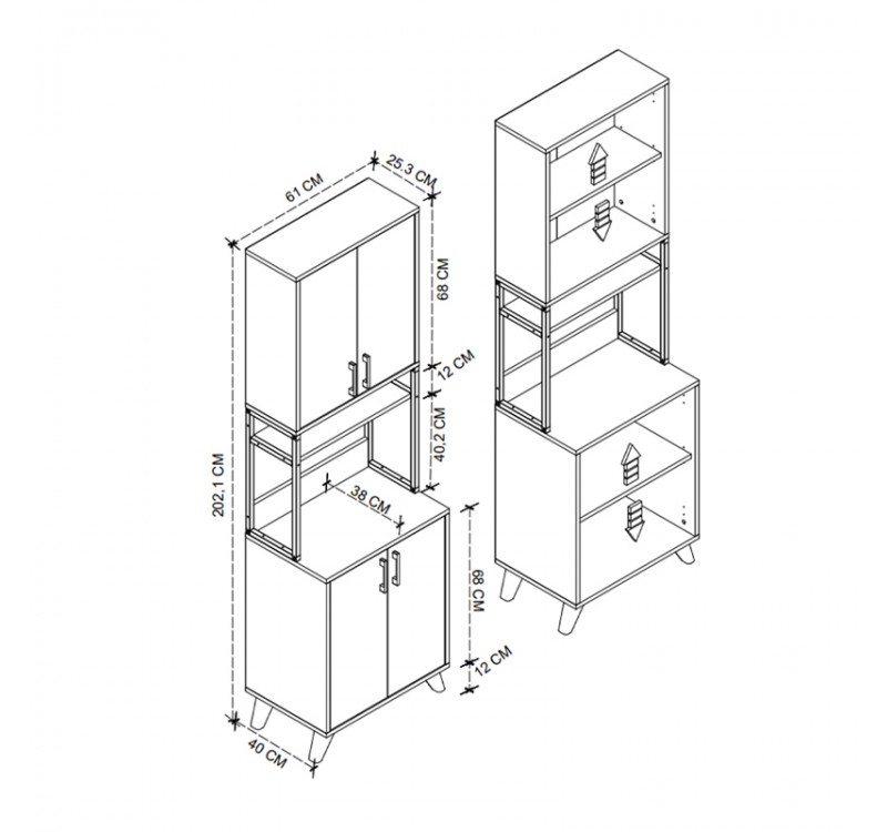 Έπιπλο κουζίνας Sedef Megapap χρώμα ανθρακί 61x40x202,1εκ.
