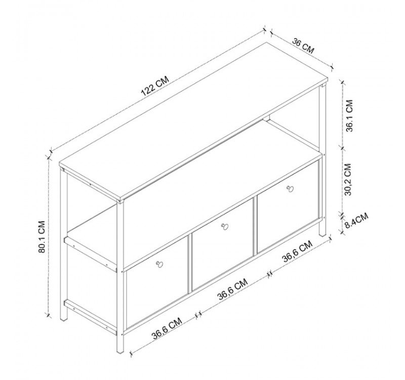 Μπουφές Mars Megapap χρώμα rustic καρυδί 122x36x80,1εκ.