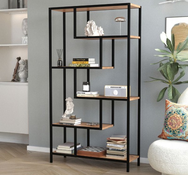 Βιβλιοθήκη Larissa Megapap χρώμα μαύρο - pine oak 90x30x159εκ.