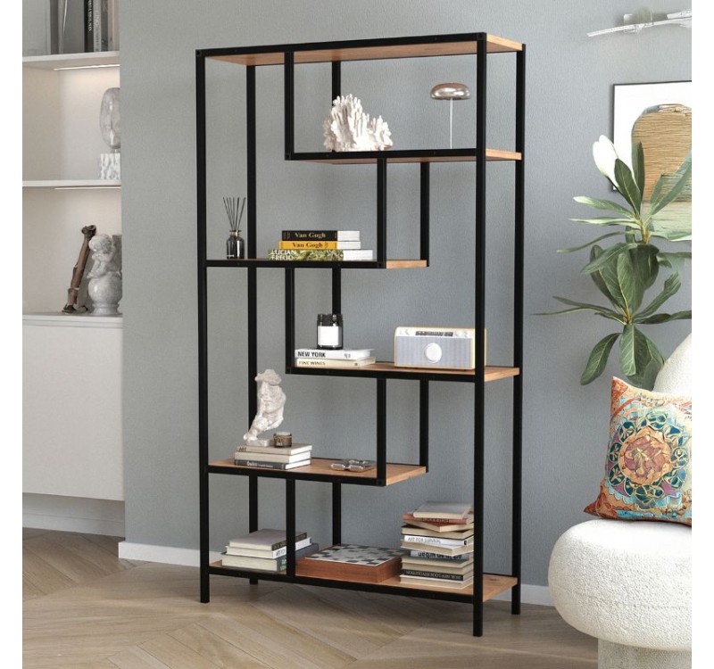 Βιβλιοθήκη Larissa Megapap χρώμα μαύρο - pine oak 90x30x159εκ.