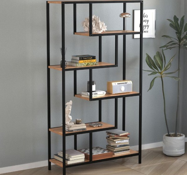 Βιβλιοθήκη Larissa Megapap χρώμα μαύρο - pine oak 90x30x159εκ.