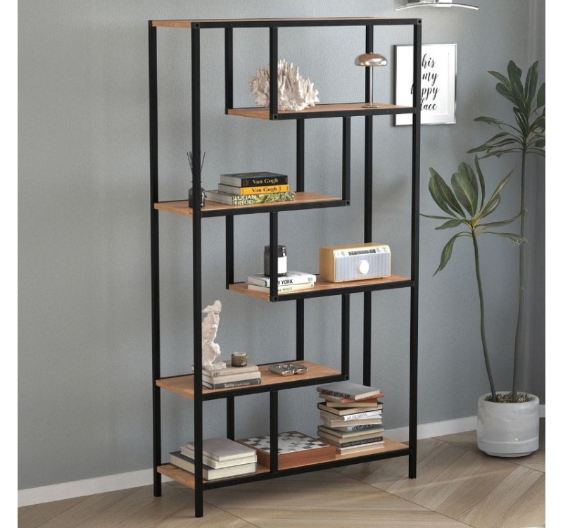 Βιβλιοθήκη Larissa Megapap χρώμα μαύρο - pine oak 90x30x159εκ.