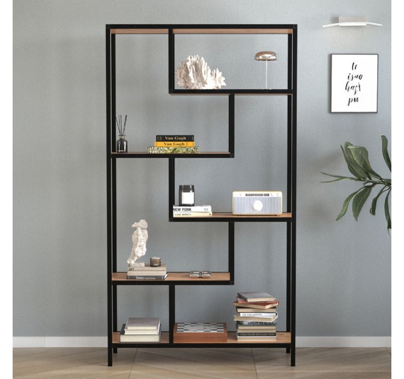 Βιβλιοθήκη Larissa Megapap χρώμα μαύρο - pine oak 90x30x159εκ.