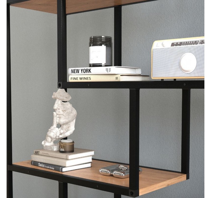 Βιβλιοθήκη Larissa Megapap χρώμα μαύρο - pine oak 90x30x159εκ.