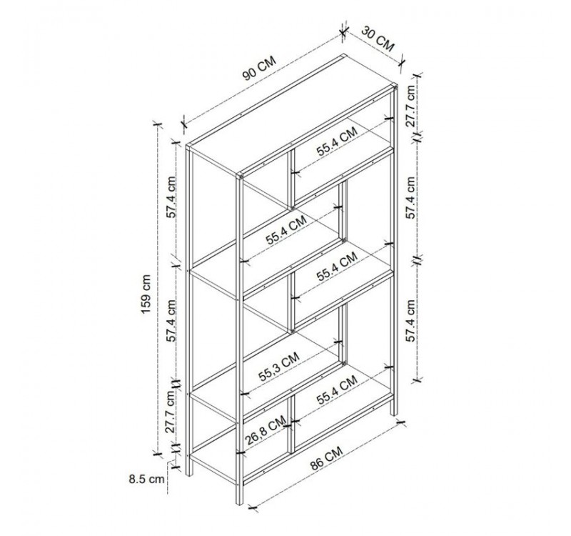Βιβλιοθήκη Larissa Megapap χρώμα μαύρο - pine oak 90x30x159εκ.