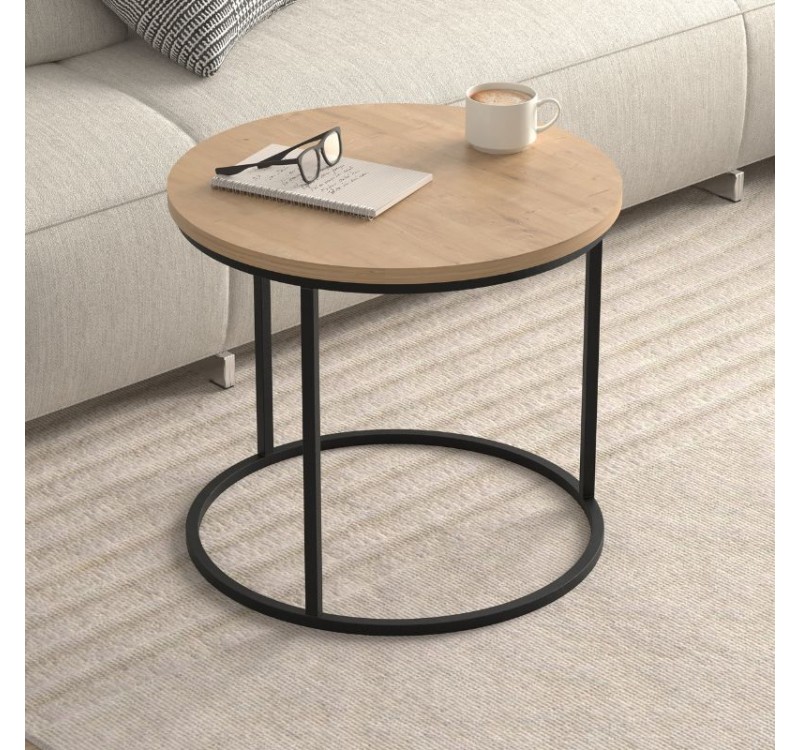 Τραπεζάκι σαλονιού σετ 2 τμχ Hilal Megapap χρώμα sapphire oak Ø66x49,5εκ.