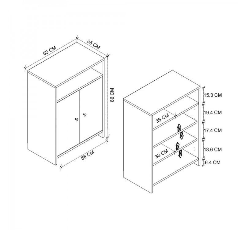 Παπουτσοθήκη - Ντουλάπι Efsun Megapap χρώμα λευκό - sapphire oak 62x35x86εκ.