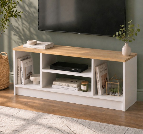 Έπιπλο τηλεόρασης Bahama Megapap χρώμα λευκό - sapphire oak 120x35x46,5εκ.