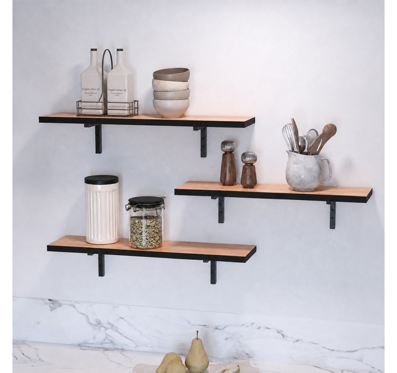 Ραφιέρα τοίχου Versa Megapap 3 τεμαχίων χρώμα pine oak 80x19x17εκ.