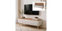 Έπιπλο τηλεόρασης Luno Megapap ύφασμα teddy χρώμα λευκό - pine oak 120x30x45εκ.