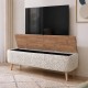 Έπιπλο τηλεόρασης Luno Megapap ύφασμα teddy χρώμα λευκό - pine oak 120x30x45εκ.