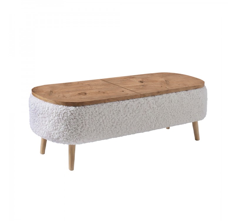 Έπιπλο τηλεόρασης Luno Megapap ύφασμα teddy χρώμα λευκό - pine oak 120x30x45εκ.
