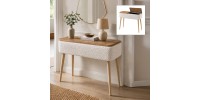Κονσόλα Luno Megapap ύφασμα teddy χρώμα λευκό - pine oak 90x30x90εκ.